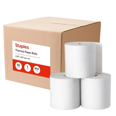 Staples Thermal Cash Register/POS Rolls, 1-Ply, 2 1/4 x 80, BPA Free, 50/Carton (18226-CC)