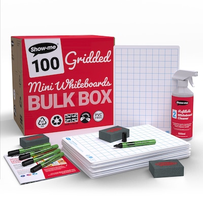 Show-me Gridded Mini Whiteboard Kit, Assorted Colors, 100/Set (EPTBSQBX)
