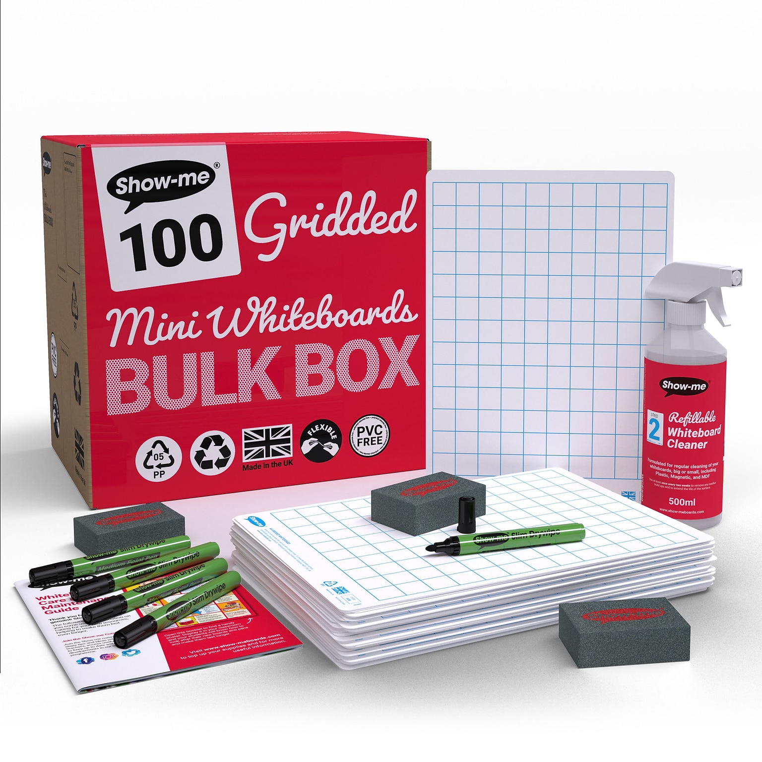 Show-me Gridded Mini Whiteboard Kit, Assorted Colors, 100/Set (EPTBSQBX)