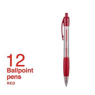 Staples Retractable Ballpoint Pens, Medium Point, Red Ink, Dozen (50792)