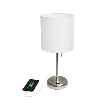 Creekwood Home Oslo 19.50" LED Table Lamp with USB Port, Brushed Steel/White (CWT-2012-WH)