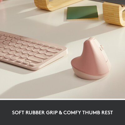 Logitech Lift Vertical Wireless Ergonomic Optical Mouse, Rose (910-006472)