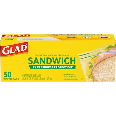 Glad Double Zipper Sandwich Bag, 50 Bags/Box (57263)