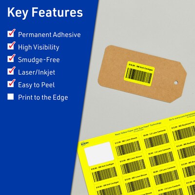 Avery Laser/Inkjet Rectangle Multipurpose Labels, 1.25 x 1.75, Neon Yellow, 320/Pack (94226)