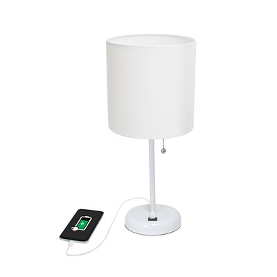 Creekwood Home Oslo 19.5" LED Table Lamp with USB Port, White, 2/Set (CWT-2011-WO-2PK)