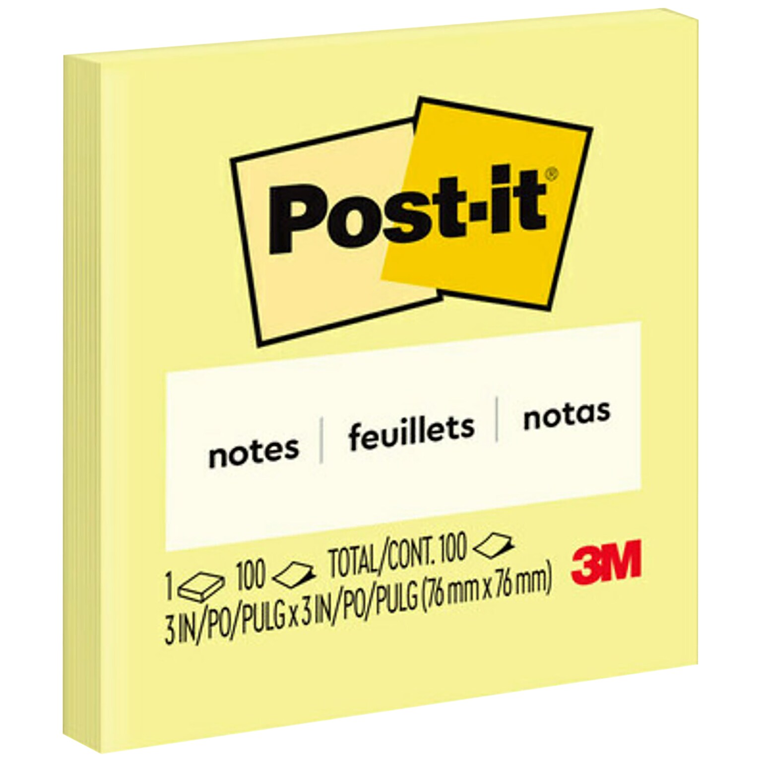 Post-it Notes, 3 x 3, Canary Collection, 100 Sheet/Pad (654 YW)