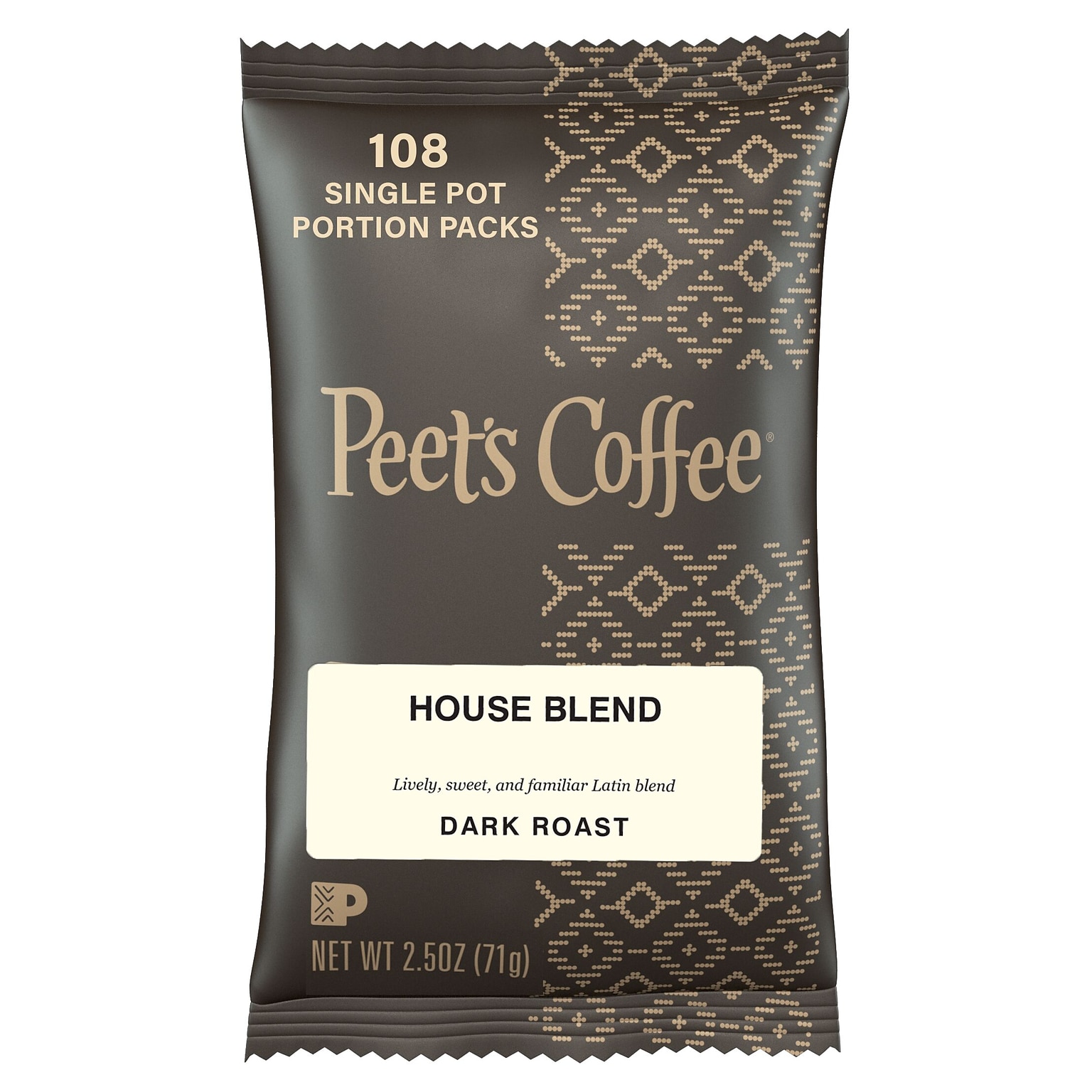 Peets Coffee House Blend Ground Coffee, Dark Roast, 2.5 oz., 18/Box (PCEHOUP25)