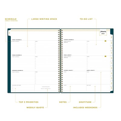 2027 Blue Sky Day Designer Peacock 8.5 x 11 Calendar Year Weekly & Monthly Planner, Plastic Cover, Peacock (143889-27)