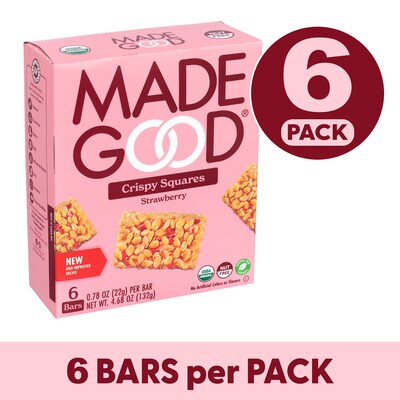 Madegood Gluten Free Strawberry Crispy Squares, 0.78 oz., 6/Box, 6 Boxes/Pack (307-00428)