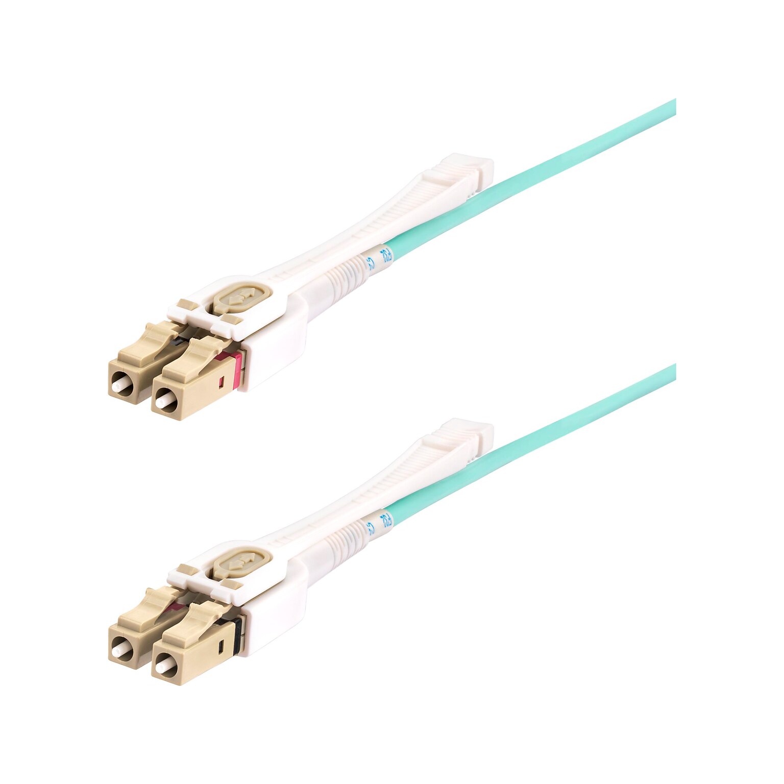 StarTech 3m (9.8ft) LC to LC (UPC) Duplex OM4 Multimode Fiber Optic Cable with Push-Pull Tabs, 50/125, Aqua (450FBLCLC3PP)