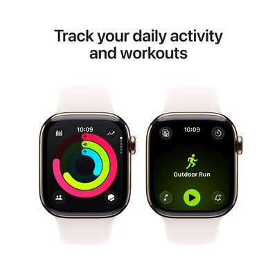 Apple Watch Series 11 GPS + Cellular Smartwatch, 42mm, Gold Titanium Case with Light Blush Sport Band, Medium/Large (MF8X4LW/A)