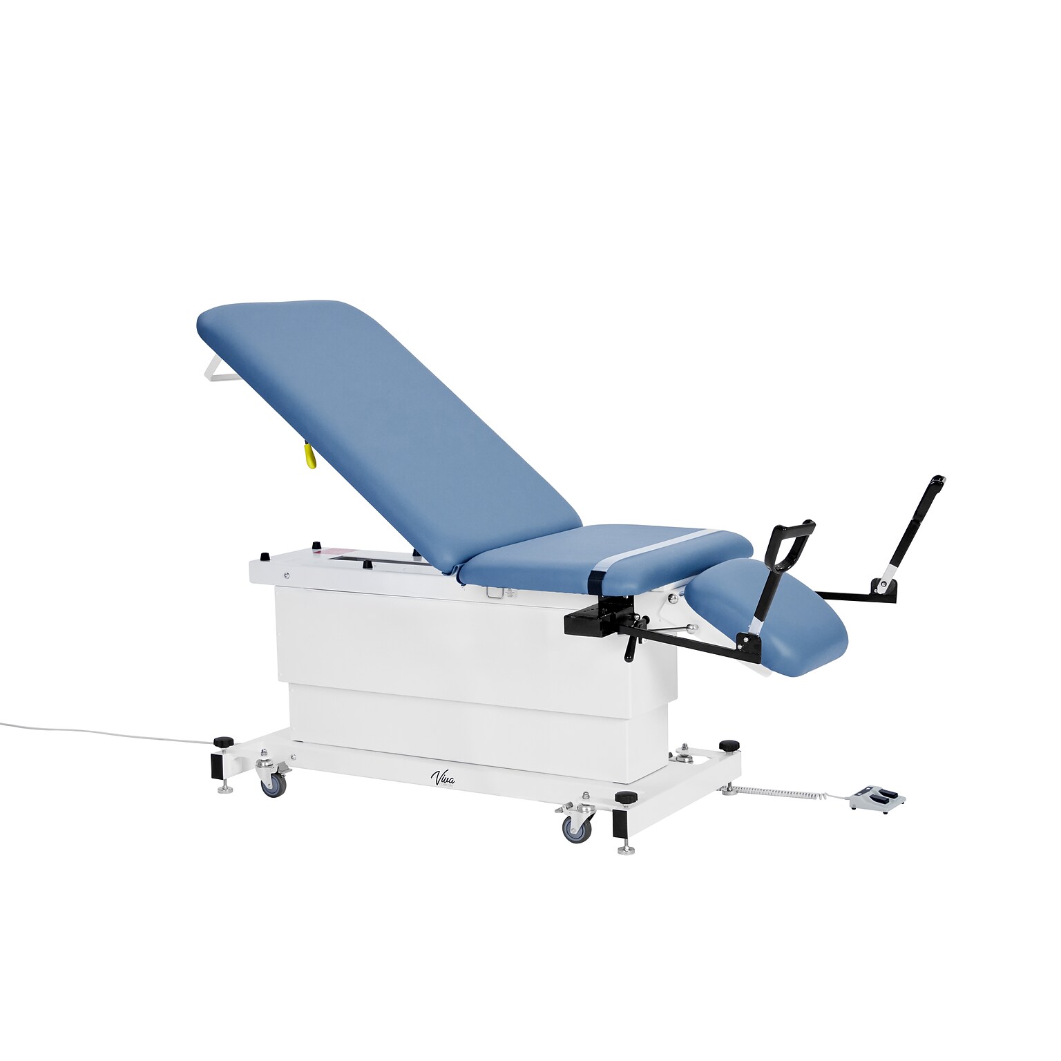 Viva Comfort XRO Electric Height and Back Adjustable Exam Table with Stirrups, 600 lb Capacity, Blue (ADI903-24-BLU-MK)
