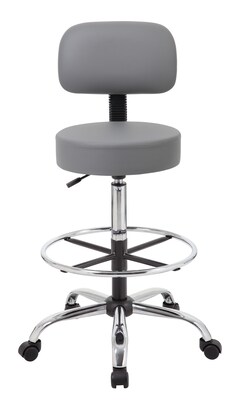 Boss Office Products Caressoft Medical/Drafting Stool w/ Back Cushion (B16245GY)