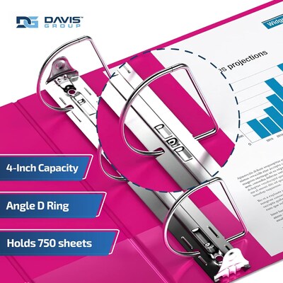 Davis Group Easyview Premium 4 Angle D Ring, Customizable, View Binder, Pink, 4/Pack (8406-43)