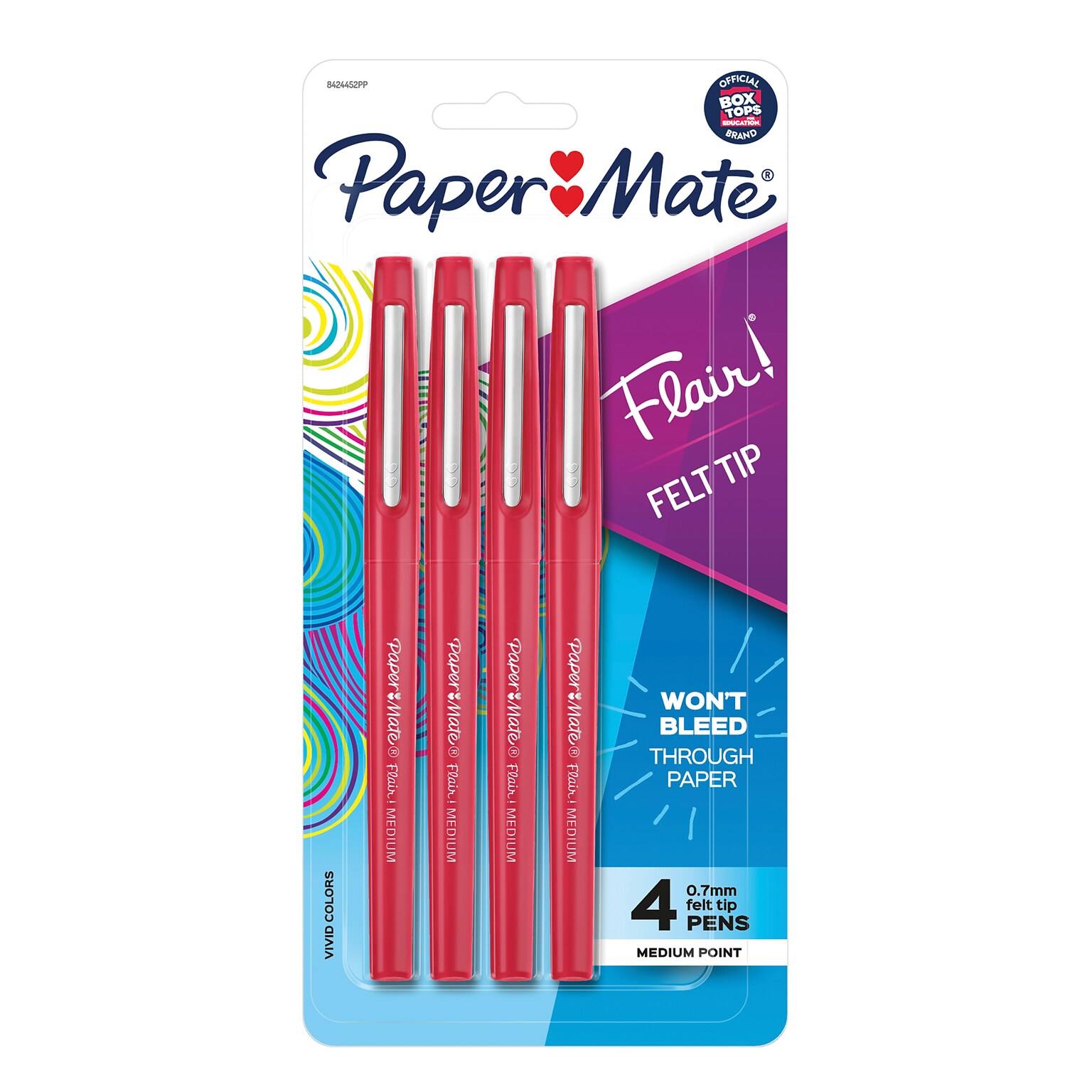 PaperMate Flair Felt Pen, Medium Point, 0.7mm, Red Ink, 4 Pack (84244)