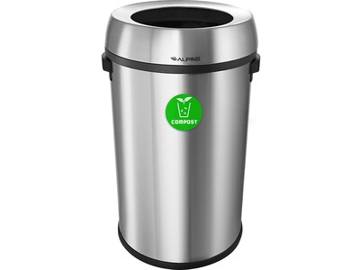 Alpine Industries Stainless Steel Compost and Trash Station with Open Lid, 34 Gallon, Silver, 2/Pack (ALP470-65L-CO-T)