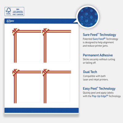Avery Rectangle Multipurpose Labels, 4" x 3-1/3", White, 40/Pack (19479370584)