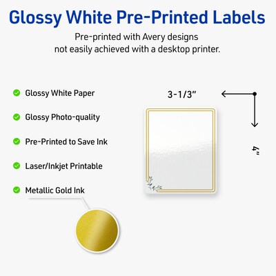 Avery Laser/Inkjet Rectangle Multipurpose Labels, 4 x 3-1/3, White, 40/Pack (S00-DMQ)