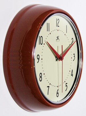 Infinity Instruments Round Retro Wall Clock, Aluminum, 9.5" (10940-RED)