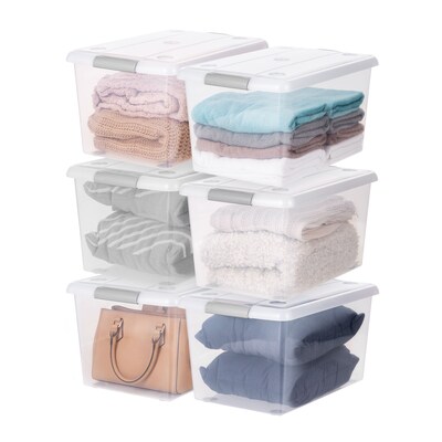 Iris Store & Slide 61 Quart Storage Bin with Lid, Plastic, Clear, 6/Carton (270017)