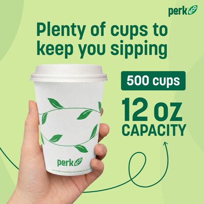 Perk™ Eco Compostable Paper Hot Cup, 12 Oz., White/Green, 500/Carton (PK56222CT)