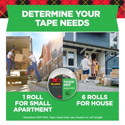 Scotch Tough Grip Packing Tape, 1.88" x 43.7 yds., Clear, 6/Pack (3500-40-6)
