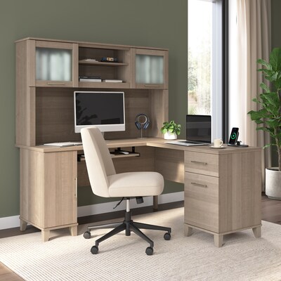 Bush Home Somerset 60W L Shaped Computer Desk with Hutch, Ash Gray (SET002AG)