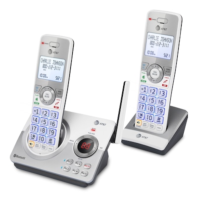 AT&T 2-Handset DECT 6.0 Expandable Cordless Phone System for Landline with Answering System, White/Silver (DL72210)