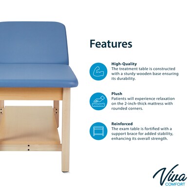 Aristo Wood Physician Exam Table with Shelf, Adjustable Backrest, Paper Cutter, and Holder, 500lbs. Capacity, Blue
