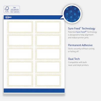 Avery Laser/Inkjet Rectangle Multipurpose Labels, 2" x 4", White, 100/Pack (S00DJ5)
