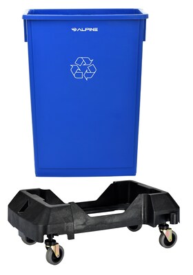 Alpine Industries Polypropylene Recycling Bin and Dolly, 23 Gallon, Blue (ALP477-R-BLU-PKD)