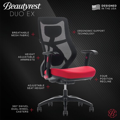 Beautyrest Duo-EX Ergonomic Mesh Swivel Computer Chair, Red (60051-RED)
