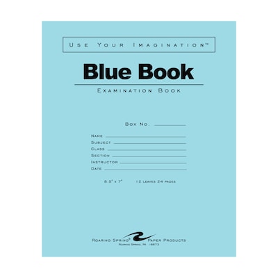 Roaring Spring Paper Products Exam 1-Subject Exam Notebook, 7 x 8.5, Wide Ruled, 12 Sheets, Blue (77513)