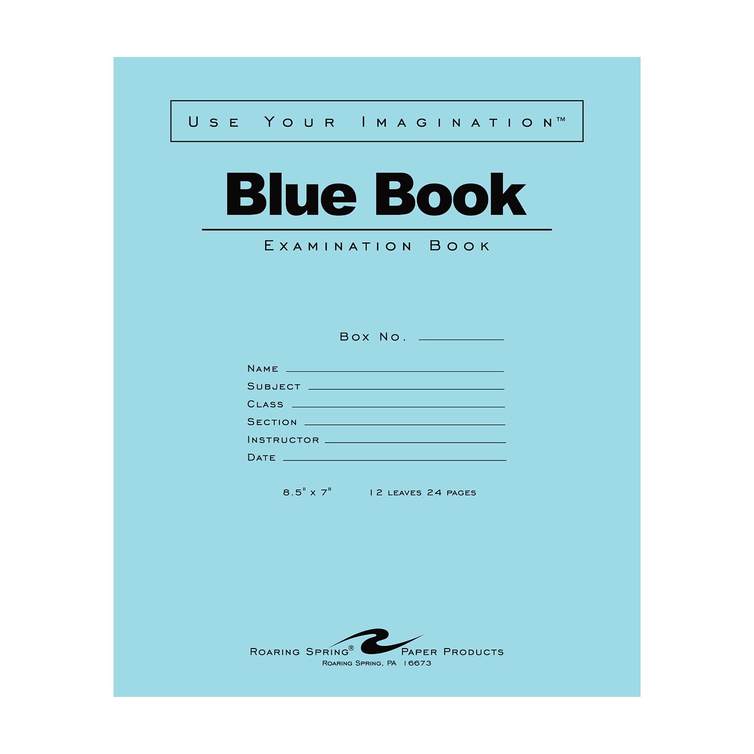 Roaring Spring Paper Products Exam 1-Subject Exam Notebook, 7 x 8.5, Wide Ruled, 12 Sheets, Blue (77513)