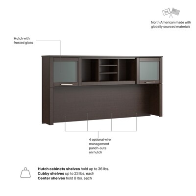 Bush Home Somerset 72" W Desk Hutch, Storage Shelves for Office Desk, Mocha Cherry (WC81811)