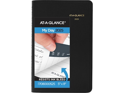 2025 AT-A-GLANCE 5 x 8 Daily Appointment Book Planner, Faux Leather Cover, Black (70-800-05-25)