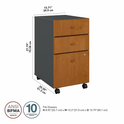 Bush Business Furniture Cubix 3-Drawer Mobile Vertical File Cabinet, Letter/Legal Size, Natural Cherry/Slate (WC57453PSU)