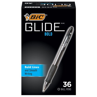 BIC Glide Bold Retractable Ballpoint Pen, Bold Point, Black Ink, 36/Pack (VLGB361BLK)