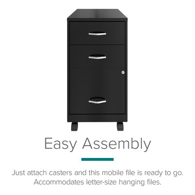 Space Solutions 18 3-Drawer Mobile Letter Width Vertical File Cabinet, Black (24427)
