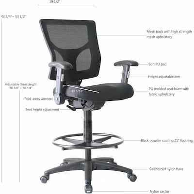 Lorell Contemporary Fabric Full Back Industrial/Shop Stool, Black (LLR62021)