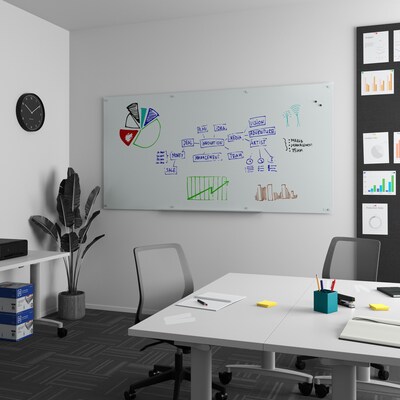 TRU RED™ Magnetic Tempered Glass Dry Erase Board, White, 8' x 4' (TR61198)