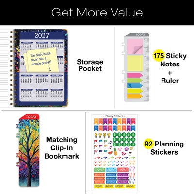 2026-2027 Excello Brands 8" x 5.5" Academic Weekly & Monthly Planner, Paperboard Cover, Black Tree Seasons (FSHN-AY26-58-32)