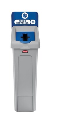 Rubbermaid Slim Jim Single-Stream Recycling Station, 23 Gallon, Gray/Blue (2185055)