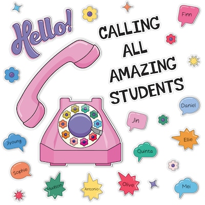 Carson-Dellosa Happily Ever Elementary Retro Remix Hello! Calling All Amazing Students Bulletin Board Set (110591)