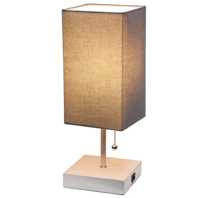 Simple Designs Petite White Stick Lamp with USB Charging Port and Fabric Shade, Gray (LT1088-GOW)