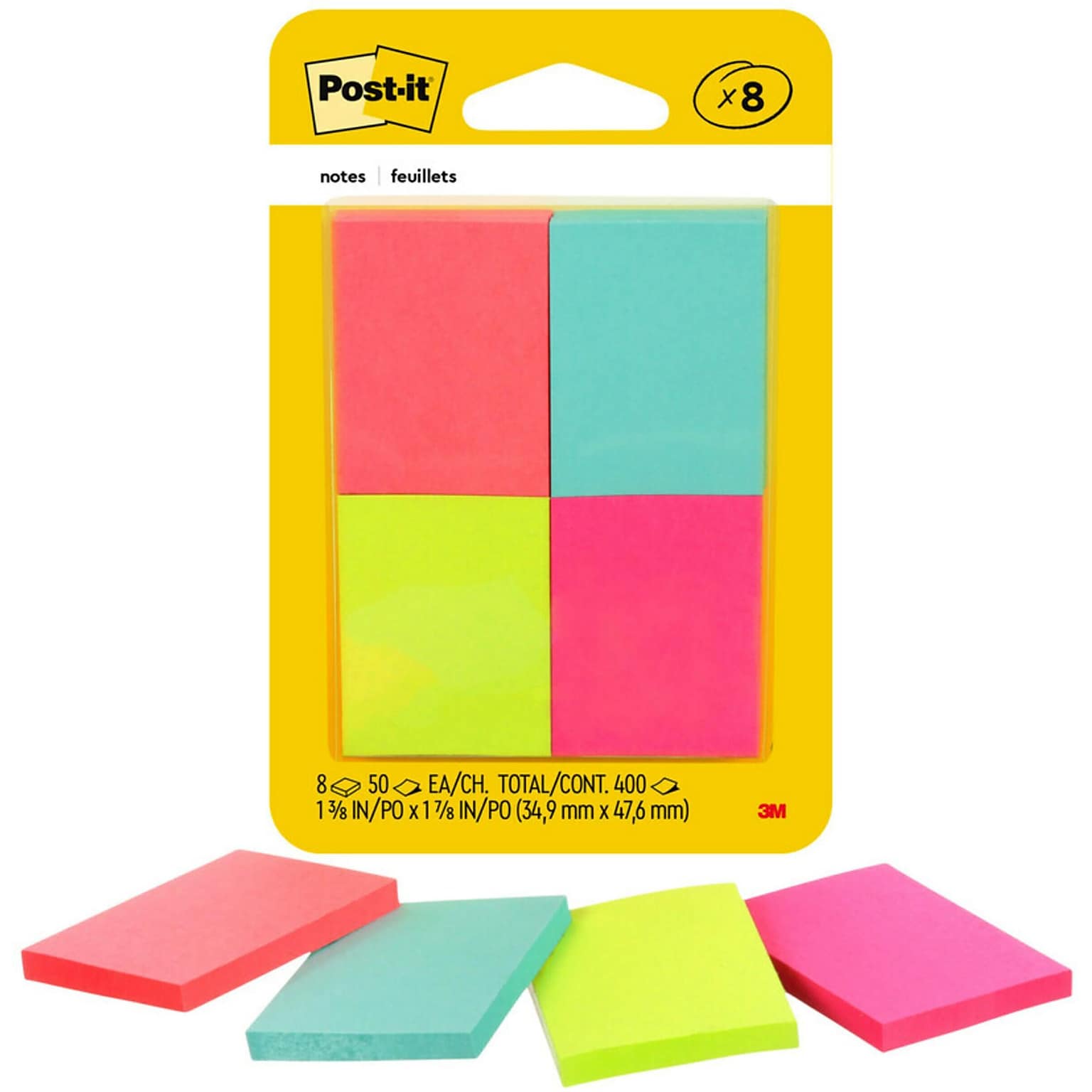 Post-it® Notes, 1 3/8x 1 7/8, Poptimistic Collection, 50 Sheets/Pad, 8 Pads/Pack (653-8AF)