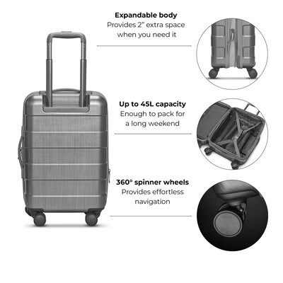 Solo New York Re:serve 22" Hardside Carry-On Suitcase, 4-Wheeled Spinner, TSA Checkpoint Friendly, Gray (UBN921-10)