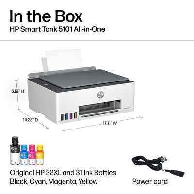 HP Smart Tank 5101 Wireless Color Inkjet Printer, All-In-One Supertank, Print, Scan, Copy (1F3Y0A#B1H)