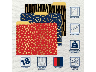Better Office Heavy-Duty File Folders, 1/3-Cut Tab, Letter Size, Paper Stock, Assorted Colors, 18/Pack (80031-18PK)