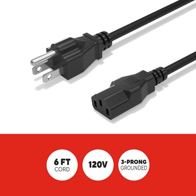 Staples TECH 6 ft. AC Power Cord, Male to Male, Black (ST62398)